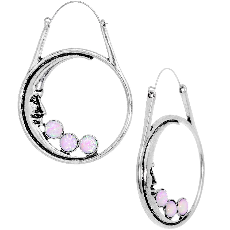 Women's Earrings – Elegant Designs for Every Personality--Pink Faux Opal Smiling Man In The Moon Tunnel Plug Earrings
