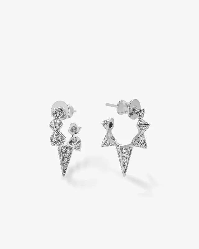 Women's Earrings – Elegant Designs for Every Personality--Gabriella Pavé Spiked Hoops - Silver|White Diamondettes Women's Earrings – Elegant Designs for Every Personality--Gabriella Pavé Spiked Hoops - Silver|White Diamondettes