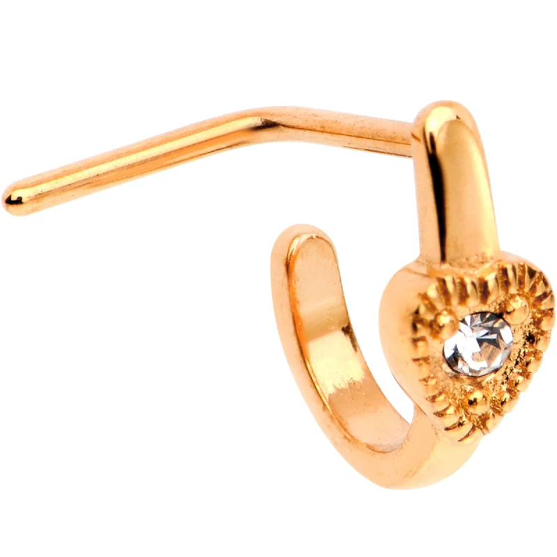 Nose Rings for Timeless Elegance -20 Gauge Gem Rose Gold Tone Heart Faux Hoop L Shaped Nose Ring Nose Rings for Timeless Elegance -20 Gauge Gem Rose Gold Tone Heart Faux Hoop L Shaped Nose Ring