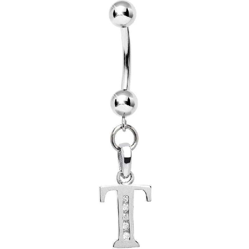 Comfortable Belly Rings for Exclusive Appeal -16 Gauge Solid 14kt White Gold CZ Initial T Belly Ring Comfortable Belly Rings for Exclusive Appeal -16 Gauge Solid 14kt White Gold CZ Initial T Belly Ring