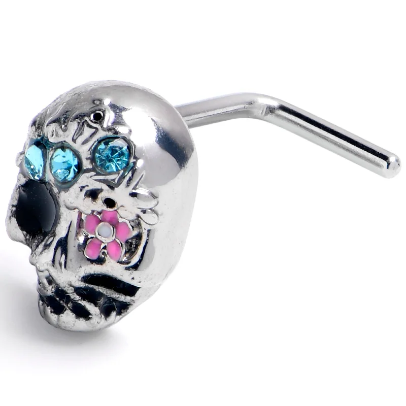 Nose Rings for Piercing Jewelry -20 Gauge 7mm Blue Gem Stylish Skull L Shape Nose Ring Nose Rings for Piercing Jewelry -20 Gauge 7mm Blue Gem Stylish Skull L Shape Nose Ring