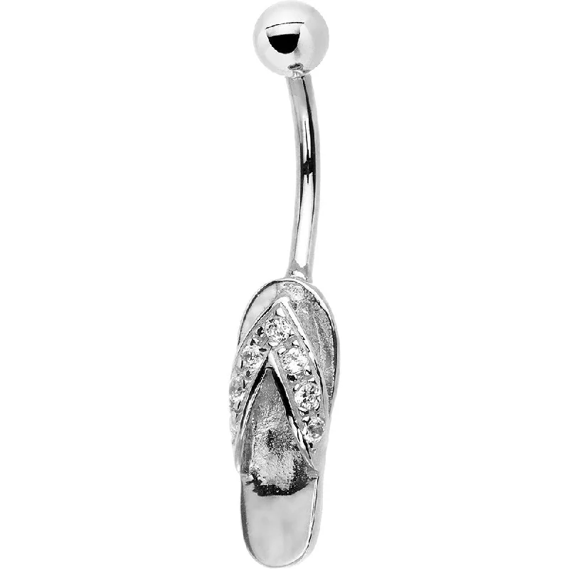 Belly Rings with Unique Charms for Personalized Touch -16 Gauge Solid 14kt White Gold Cubic Zirconia Sandal Belly Ring Belly Rings with Unique Charms for Personalized Touch -16 Gauge Solid 14kt White Gold Cubic Zirconia Sandal Belly Ring