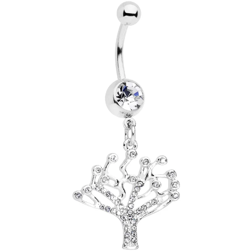 Designer Belly Rings with Creative Features -Clear CZ Gem Angular Tree of Life Dangle Belly Ring Designer Belly Rings with Creative Features -Clear CZ Gem Angular Tree of Life Dangle Belly Ring
