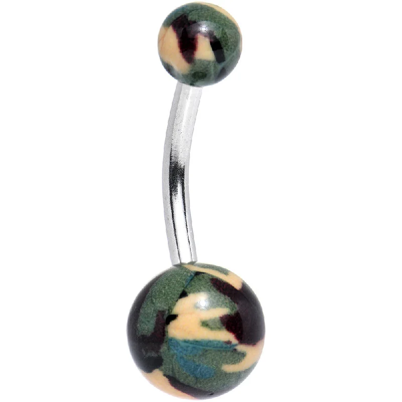 Comfortable Belly Rings with Polished Finish -Woodland Camouflage Acrylic Belly Ring Comfortable Belly Rings with Polished Finish -Woodland Camouflage Acrylic Belly Ring