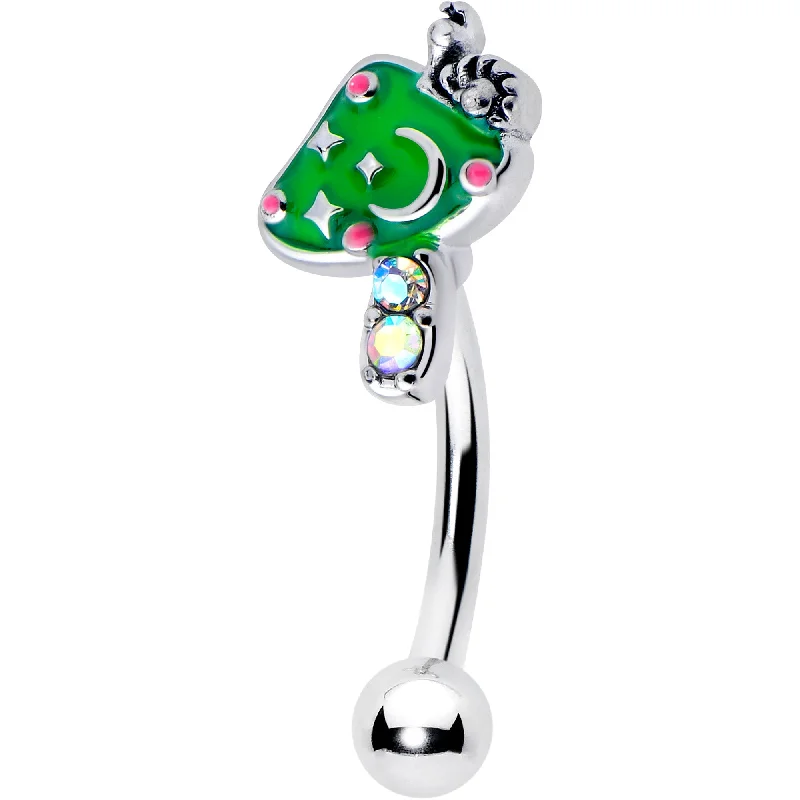 Women's Earrings – Elegant Designs for Every Personality--16 Gauge 5/16 Aurora Gem Fanciful Green Mushroom Curved Eyebrow Ring