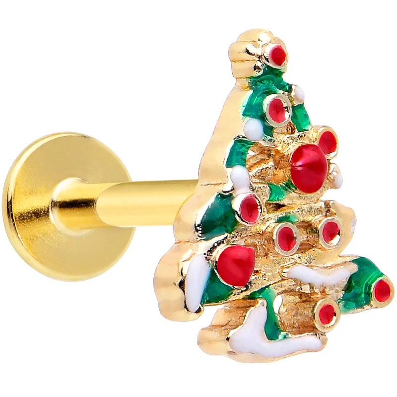 Lip Rings with Minimalist Appeal16 Gauge 1/4 Gold Tone Snowy Christmas Tree Holiday Labret Monroe Tragus