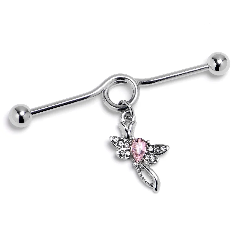 Women's Earrings – Elegant Designs for Every Personality--14 Gauge Pink Gem Bold Dragonfly Dangle Project Bar 38mm