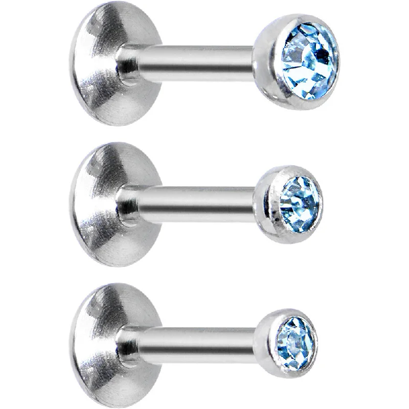 Women's Earrings – Elegant Designs for Every Personality--16 Gauge 1/4 Aqua Gem Helix Cartilage Barbell 3 Pack Set