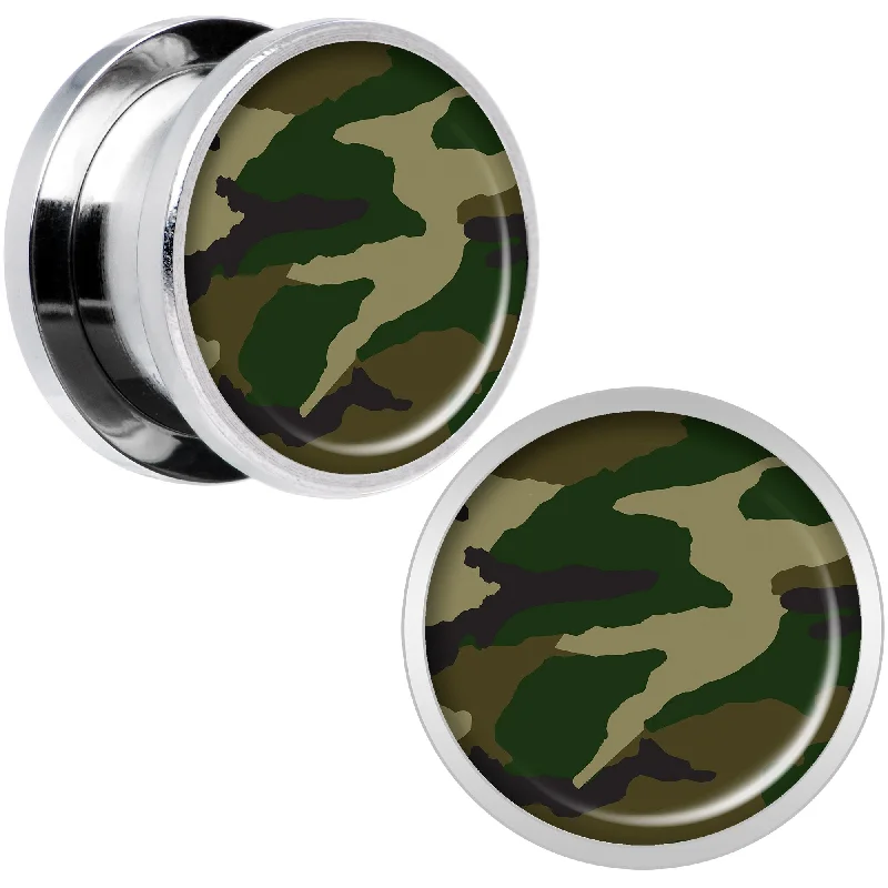 Women's Earrings – Elegant Designs for Every Personality--Woodland Camo Print Steel Screw Fit Plug Set 9/16 Women's Earrings – Elegant Designs for Every Personality--Woodland Camo Print Steel Screw Fit Plug Set 9/16