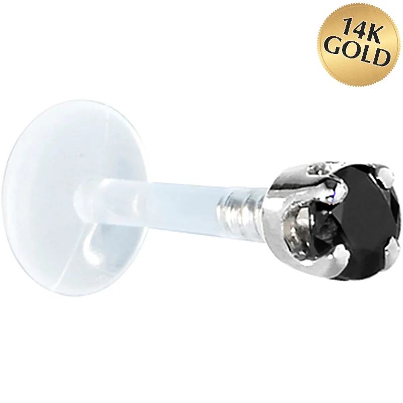 Women's Earrings – Elegant Designs for Every Personality--16 Gauge 1/4 Solid 14KT White Gold 3mm Black Cubic Zirconia Bioplast Tragus Earring Stud Women's Earrings – Elegant Designs for Every Personality--16 Gauge 1/4 Solid 14KT White Gold 3mm Black Cubic Zirconia Bioplast Tragus Earring Stud