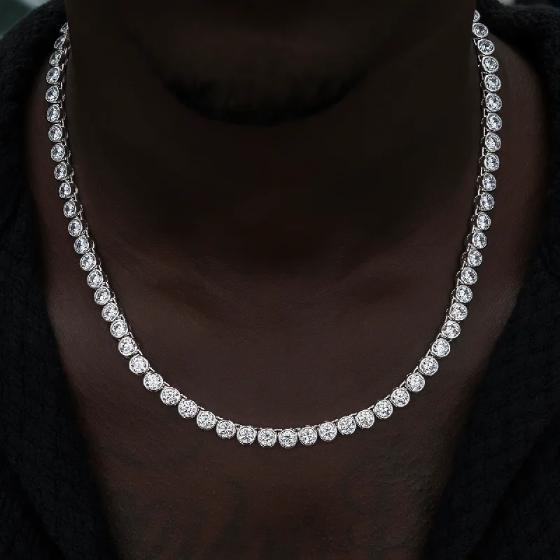 Exclusive Men's Necklaces & Pendants for the Modern Gentleman-Bezel Tennis Chain in White Gold- 5mm Exclusive Men's Necklaces & Pendants for the Modern Gentleman-Bezel Tennis Chain in White Gold- 5mm