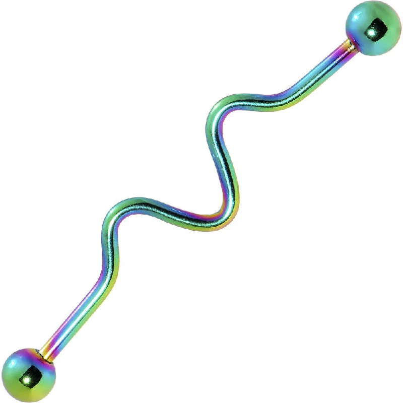 Women's Earrings – Elegant Designs for Every Personality--Wave Rainbow Anodized Titanium Industrial Project Bar 38mm