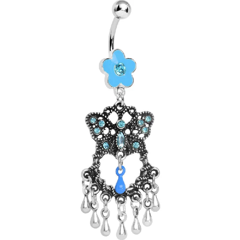 Classic Belly Rings for Elegant Style -Blue Gem Butterfly Chandelier Belly Ring