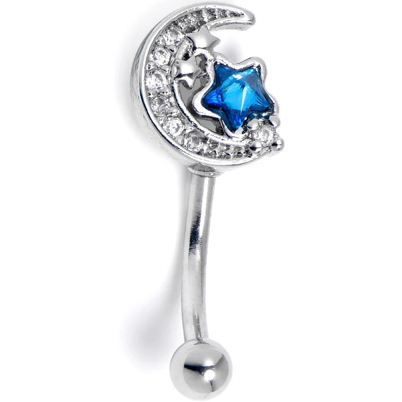 Women's Earrings – Elegant Designs for Every Personality--16 Gauge 5/16 Blue Clear CZ Gem Starry Night Sky Curved Eyebrow Ring