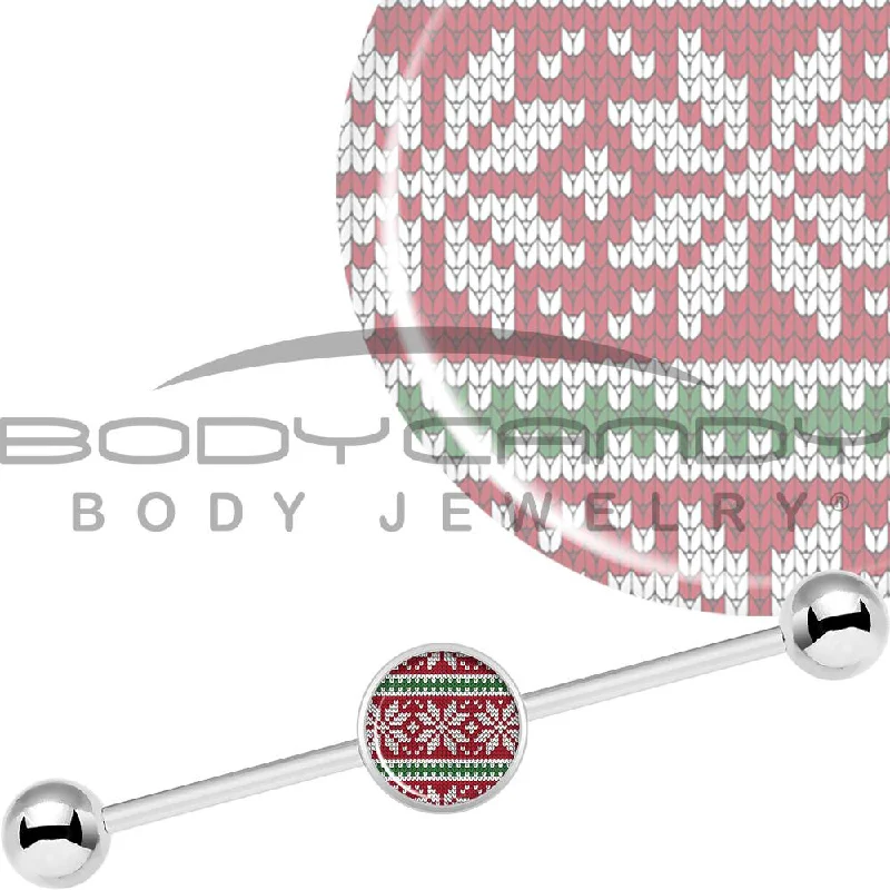 Women's Earrings – Elegant Designs for Every Personality--14 Gauge Red Green Christmas Sweater Industrial Barbell 37mm Women's Earrings – Elegant Designs for Every Personality--14 Gauge Red Green Christmas Sweater Industrial Barbell 37mm