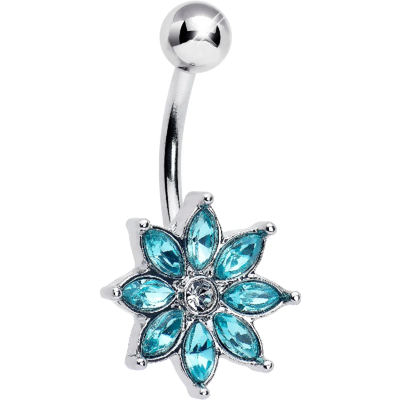 Statement Belly Rings for Bold Style -Blue Gem Flower Elegance Bloom Belly Ring