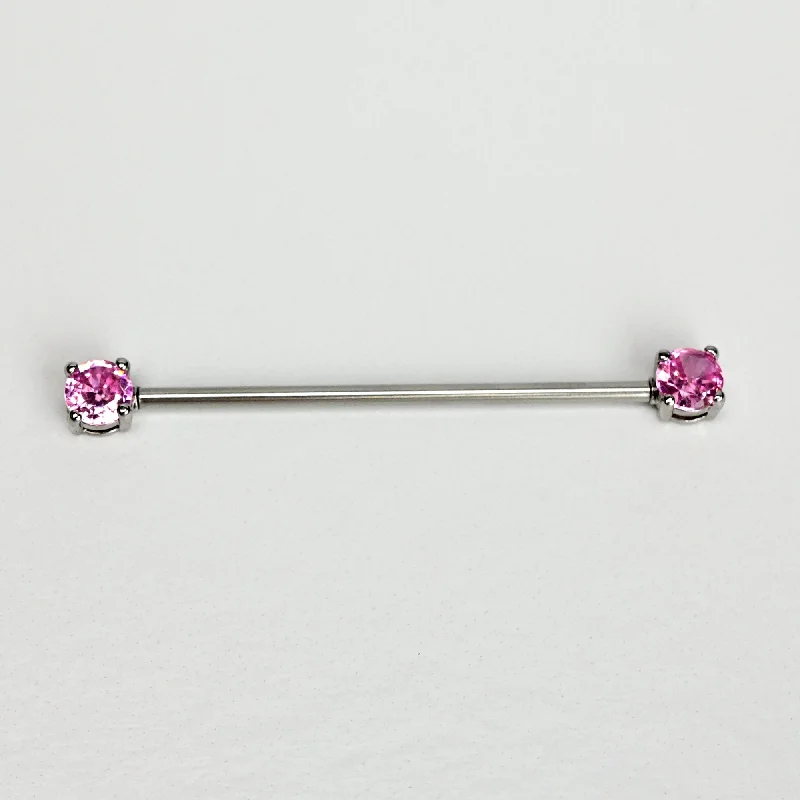Women's Earrings – Elegant Designs for Every Personality--14 Gauge Pink Gem Forward Facing Internally Threaded Industrial Barbell 38mm