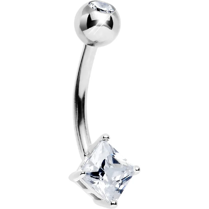 Stunning Belly Rings for Bold Fashion Statements -16 Gauge Solid 14KT White Gold 5mm Cubic Zirconia SQUARE Belly Ring Stunning Belly Rings for Bold Fashion Statements -16 Gauge Solid 14KT White Gold 5mm Cubic Zirconia SQUARE Belly Ring