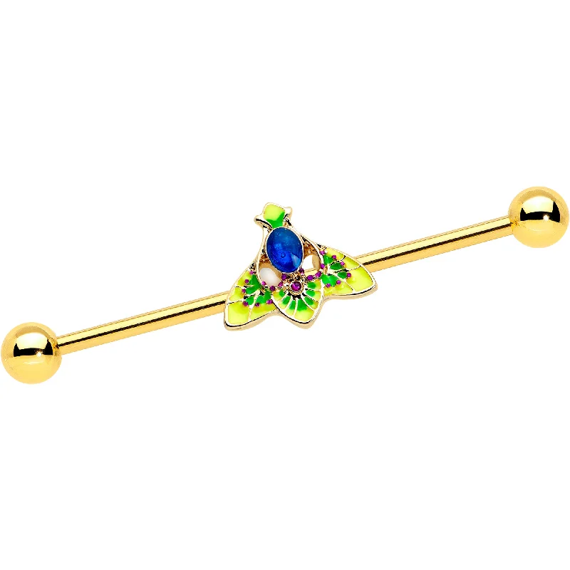 Women's Earrings – Elegant Designs for Every Personality--14 Gauge Blue Purple Gem Gold Tone Tropic Fan Industrial Barbell 38mm Women's Earrings – Elegant Designs for Every Personality--14 Gauge Blue Purple Gem Gold Tone Tropic Fan Industrial Barbell 38mm