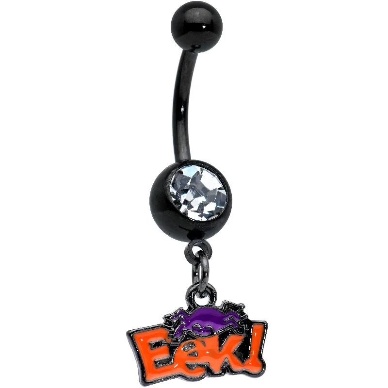 Stylish Belly Rings for Fashion-Forward Women -Clear Gem Black Eek Purple Spider Halloween Dangle Belly Ring Stylish Belly Rings for Fashion-Forward Women -Clear Gem Black Eek Purple Spider Halloween Dangle Belly Ring