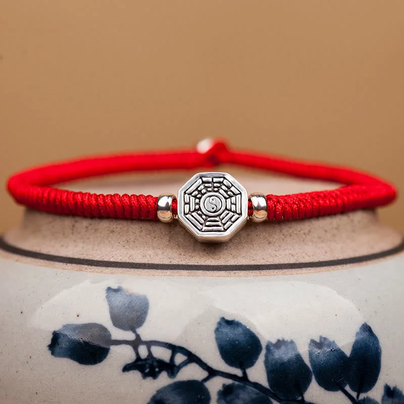 Beaded Leather Bracelets for Men-Buddha Stones 925 Sterling Silver Yin Yang Bagua Symbol Cinnabar String Concentration Bracelet Beaded Leather Bracelets for Men-Buddha Stones 925 Sterling Silver Yin Yang Bagua Symbol Cinnabar String Concentration Bracelet