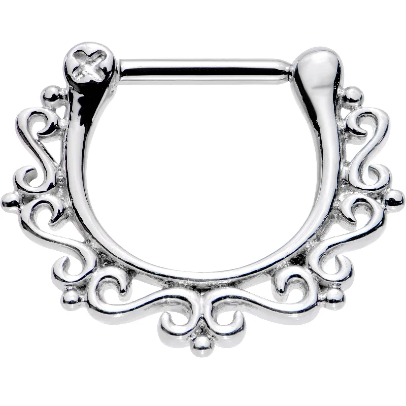 Elegant Nose Rings with Stones -16 Gauge 5/16 Delightful Filigree Twist Septum Clicker Elegant Nose Rings with Stones -16 Gauge 5/16 Delightful Filigree Twist Septum Clicker