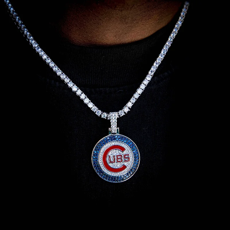 Beaded Bracelets with Gold Accents for Men-Chicago Cubs Official MLB Logo Pendant