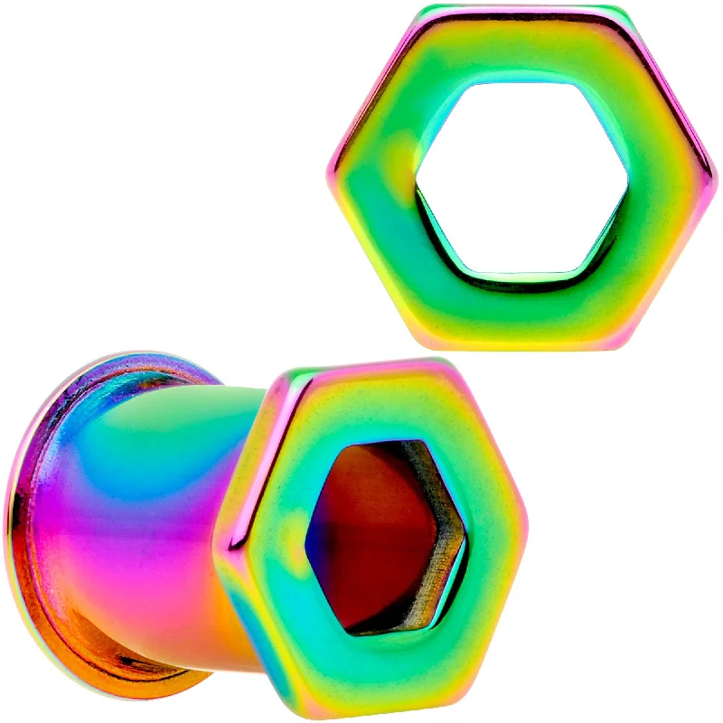 Women's Earrings – Elegant Designs for Every Personality--Rainbow Geometric Hexagon Double Flare Tunnel Plug Set 3mm to 25mm Women's Earrings – Elegant Designs for Every Personality--Rainbow Geometric Hexagon Double Flare Tunnel Plug Set 3mm to 25mm