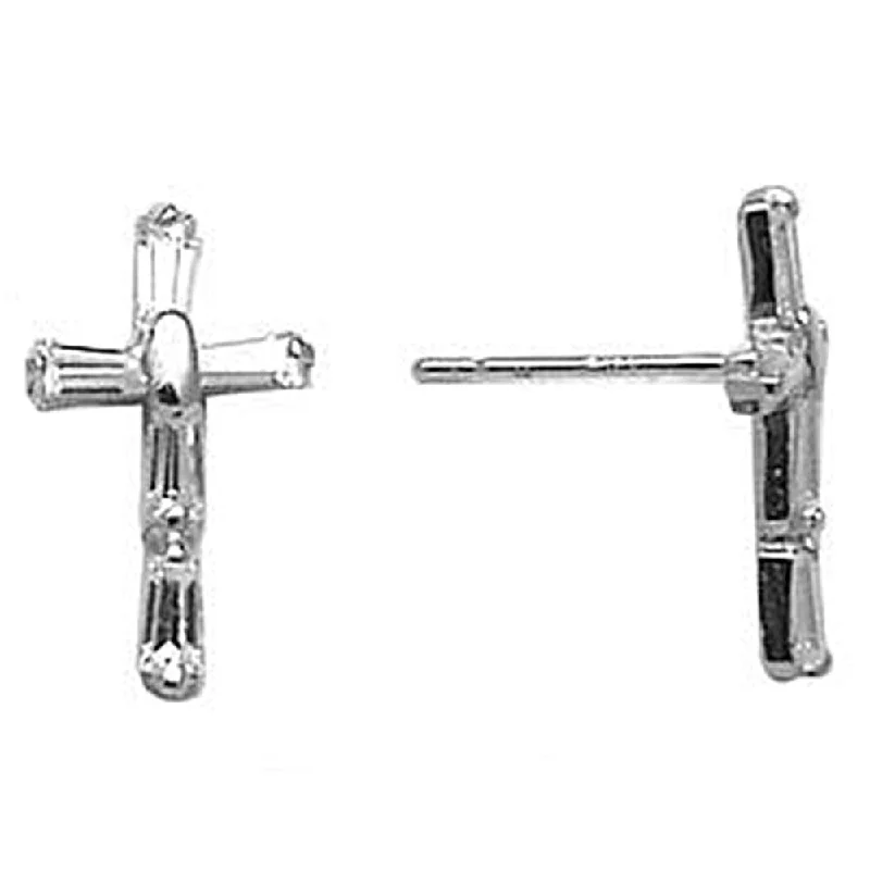 Women's Earrings – Elegant Designs for Every Personality--14kt White Gold CZ Baguette Cross Stud Earrings Women's Earrings – Elegant Designs for Every Personality--14kt White Gold CZ Baguette Cross Stud Earrings