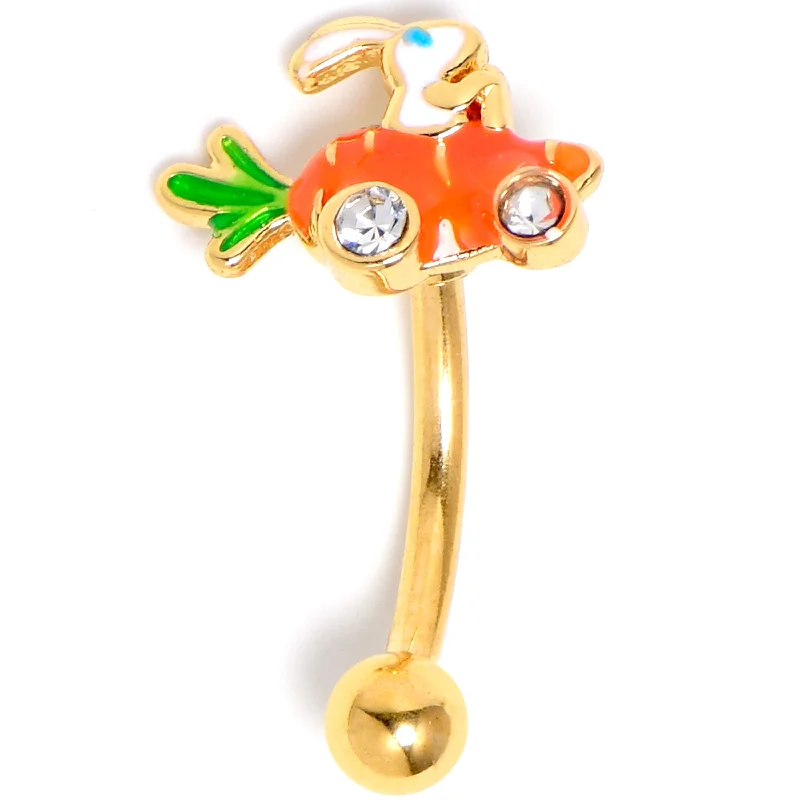 Women's Earrings – Elegant Designs for Every Personality--16 Gauge 5/16 Clear Gem Gold Tone Rabbit Carrot Car Curved Eyebrow Ring