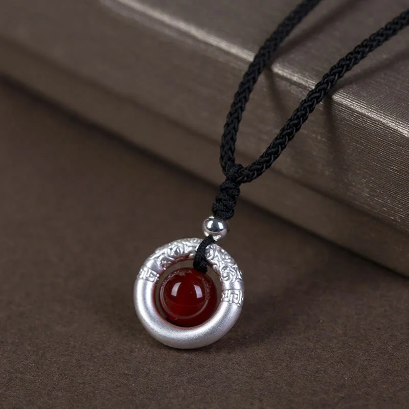 Trendy Beaded Bracelets for Men with Bright Colors-Buddha Stones 999 Sterling Silver Red Agate Peace Buckle Blessing Necklace Pendant Trendy Beaded Bracelets for Men with Bright Colors-Buddha Stones 999 Sterling Silver Red Agate Peace Buckle Blessing Necklace Pendant