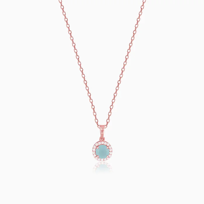 Shop Classic Women's Necklaces & Pendants with a Modern Twist-Rose Gold Blue Halo Pendant With Link Chain Shop Classic Women's Necklaces & Pendants with a Modern Twist-Rose Gold Blue Halo Pendant With Link Chain