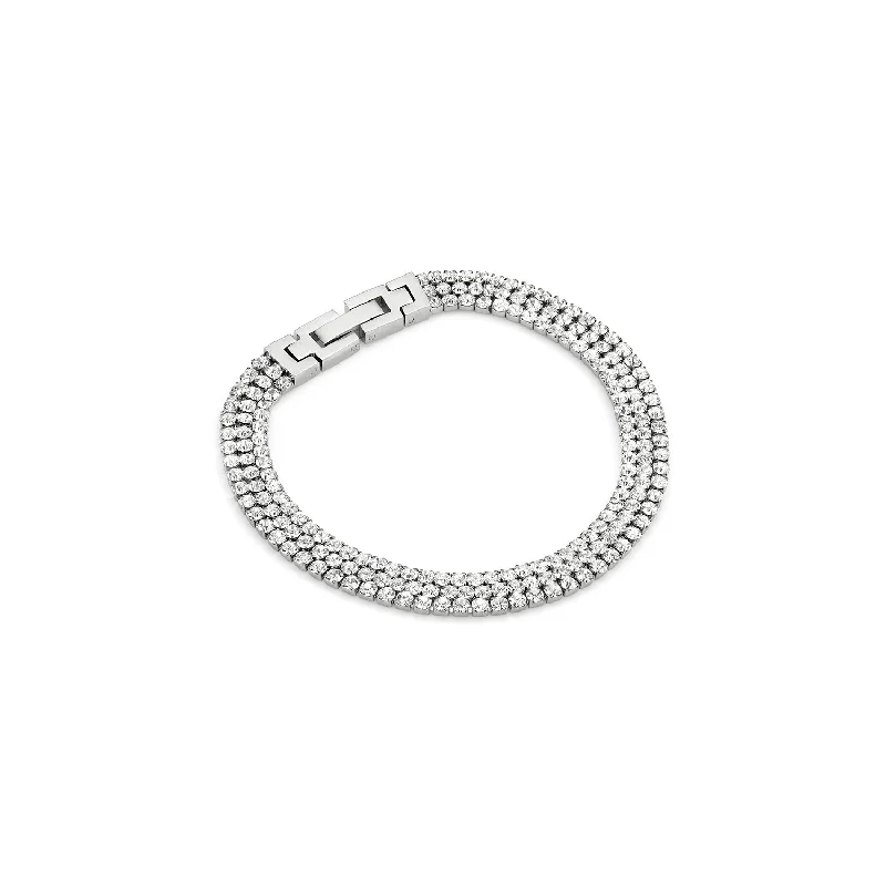 Personalized Designer Bangles for Women-Trinity Crystal Tennis Chain Bracelet (Silver)