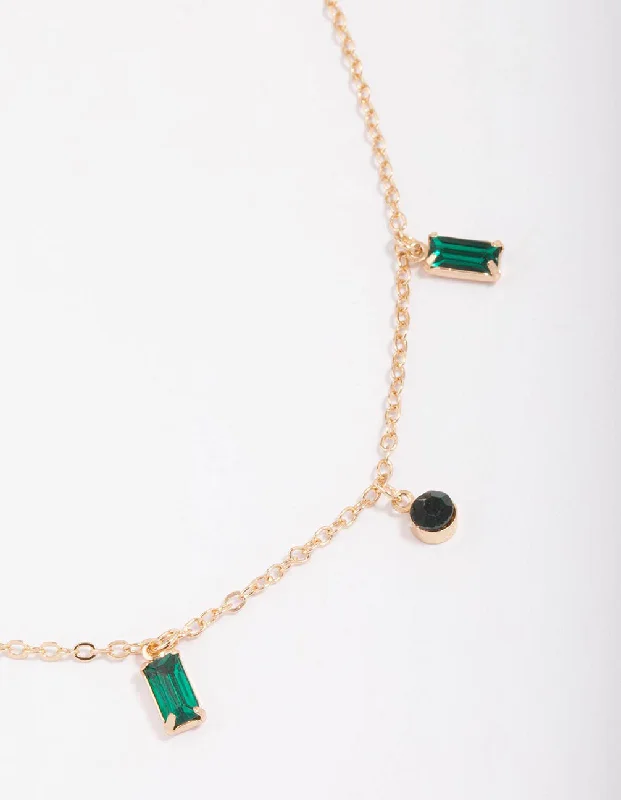 Shop Classic Women's Necklaces & Pendants with a Modern Twist-Gold Emerald Baguette & Droplet Chain Necklace Shop Classic Women's Necklaces & Pendants with a Modern Twist-Gold Emerald Baguette & Droplet Chain Necklace