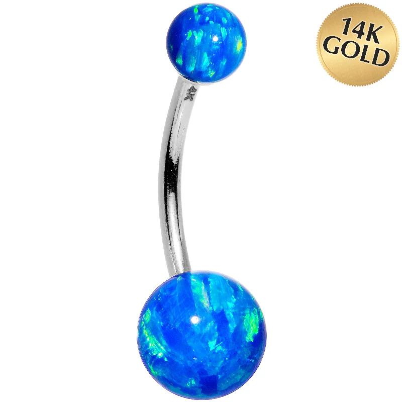 Trendy Belly Rings with Modern Touch -14kt White Gold Blue Synthetic Opal Belly Ring Trendy Belly Rings with Modern Touch -14kt White Gold Blue Synthetic Opal Belly Ring