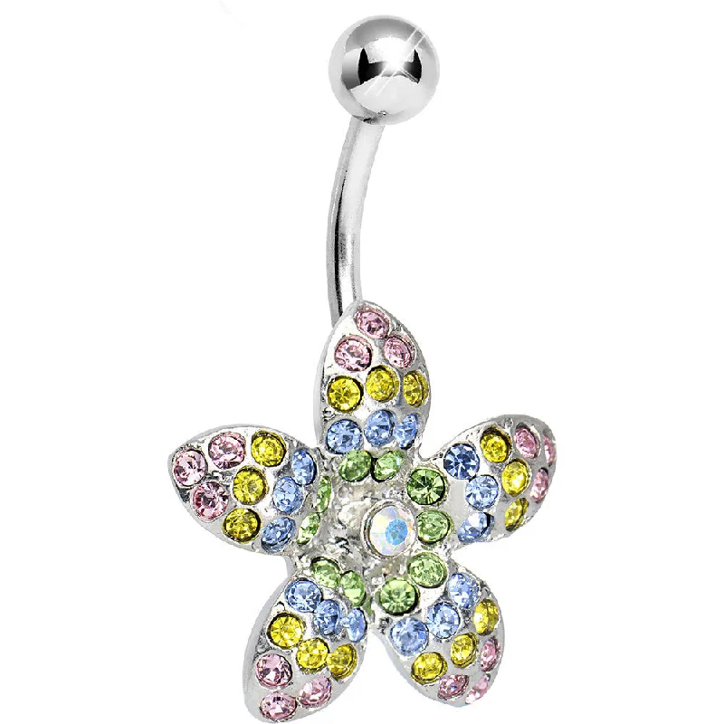 Sparkling Belly Rings for Beautiful Shine -Multi Gem Magnificent Paved Flowering Starfish Belly Ring Sparkling Belly Rings for Beautiful Shine -Multi Gem Magnificent Paved Flowering Starfish Belly Ring