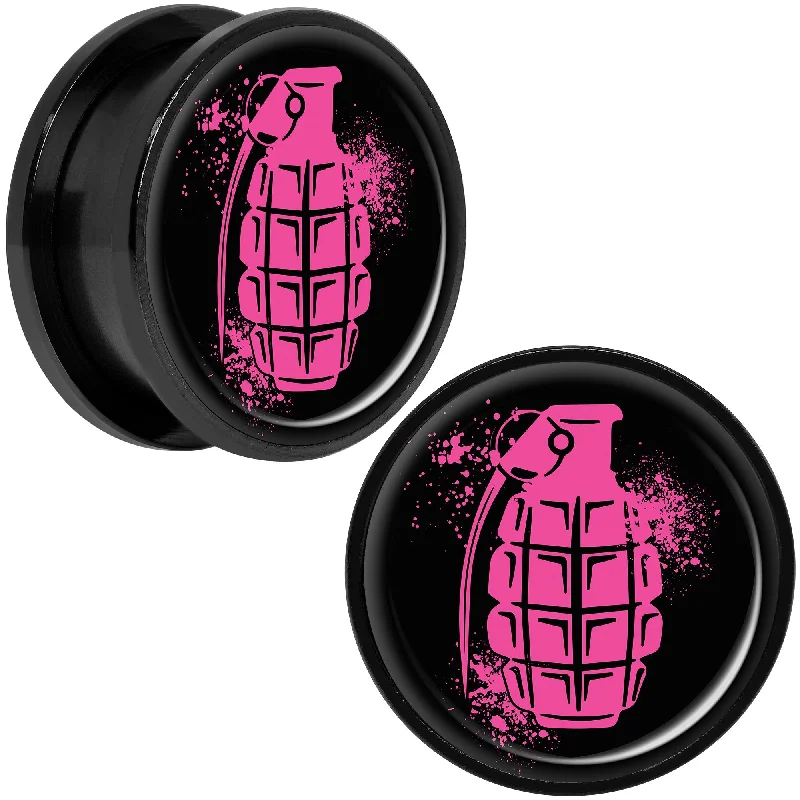 Women's Earrings – Elegant Designs for Every Personality--Pink Grenade Black Anodized Screw Fit Plug Set 20mm Women's Earrings – Elegant Designs for Every Personality--Pink Grenade Black Anodized Screw Fit Plug Set 20mm