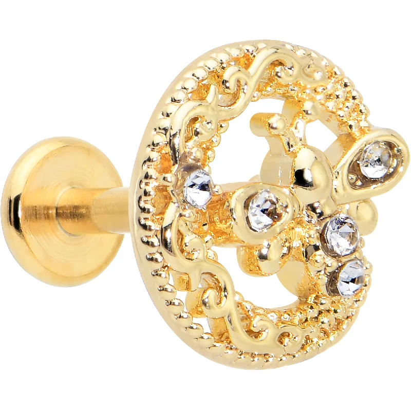 Lip Rings with Beaded Details16 Gauge 5/16 Clear Gem Gold Tone Interally Threaded Dragonfly Labret