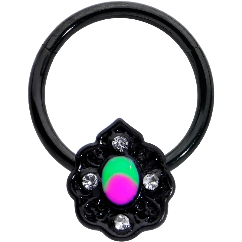 Stylish Nose Rings with Simple Designs -16 Gauge 3/8 Purple Tourmaline Black Lacy Drop Hinged Segment Ring Stylish Nose Rings with Simple Designs -16 Gauge 3/8 Purple Tourmaline Black Lacy Drop Hinged Segment Ring