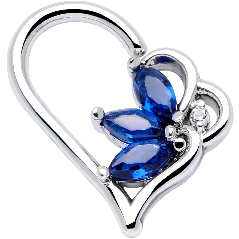 Women's Earrings – Elegant Designs for Every Personality--16 Gauge 3/8 Blue Gem Half Heart Left Ear Closure Ring