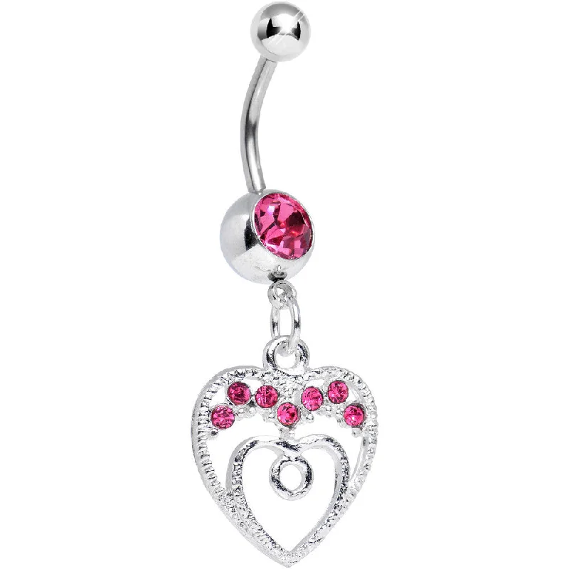 Unique Belly Rings for Bold Look -Pink Gem Grow with Love Dangle Belly Ring