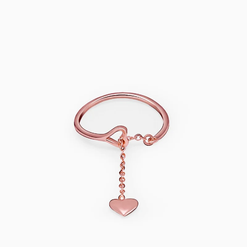 Chic Women's Rings for Fashion-Forward Looks-Rose Gold Heart Melting Chain Ring