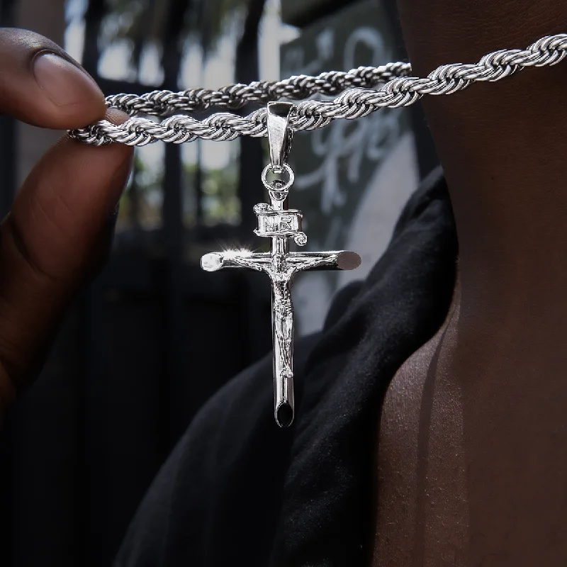 Exclusive Men's Necklaces & Pendants for the Modern Gentleman-Large Crucifix Pendant in White Gold Exclusive Men's Necklaces & Pendants for the Modern Gentleman-Large Crucifix Pendant in White Gold