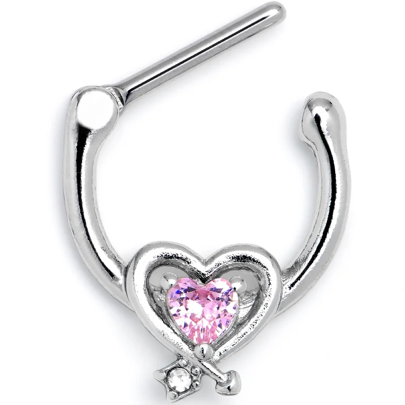 Stylish and Affordable Nose Rings for Women -16 Gauge 5/16 Pink CZ Gem Wrapped in Heart Cartilage Clicker Stylish and Affordable Nose Rings for Women -16 Gauge 5/16 Pink CZ Gem Wrapped in Heart Cartilage Clicker