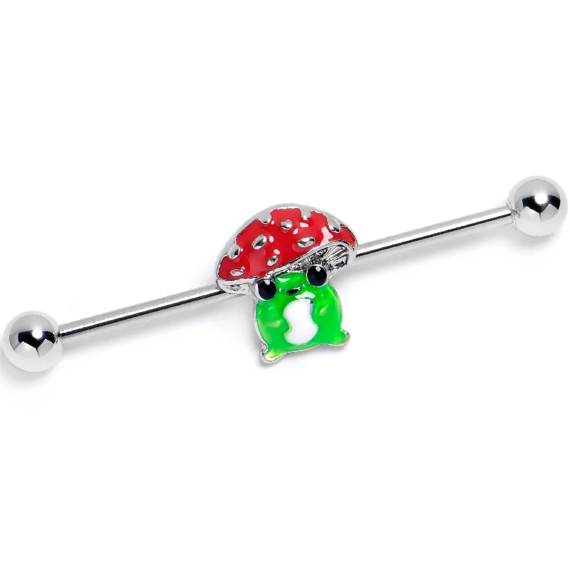 Women's Earrings – Elegant Designs for Every Personality--14 Gauge Happy Mushroom Green Red Industrial Barbell 38mm Women's Earrings – Elegant Designs for Every Personality--14 Gauge Happy Mushroom Green Red Industrial Barbell 38mm