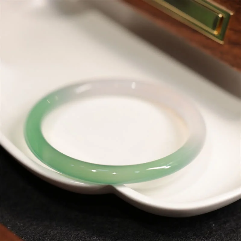 Traditional Gold Wedding Bangles for Women-Buddha Stones Natural White And Green Chalcedony Agate Positive Cuff Bracelet Bangle