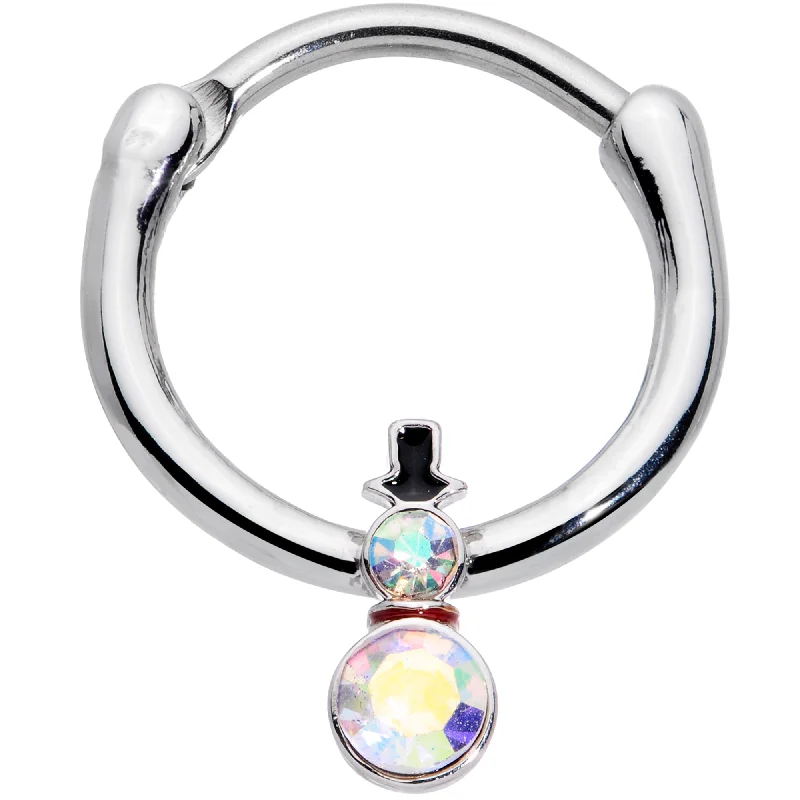 Trendy and Comfortable Nose Rings for Every Day -16 Gauge 3/8 Aurora Gem Winter Snowman Christmas Hinged Segment Ring Trendy and Comfortable Nose Rings for Every Day -16 Gauge 3/8 Aurora Gem Winter Snowman Christmas Hinged Segment Ring