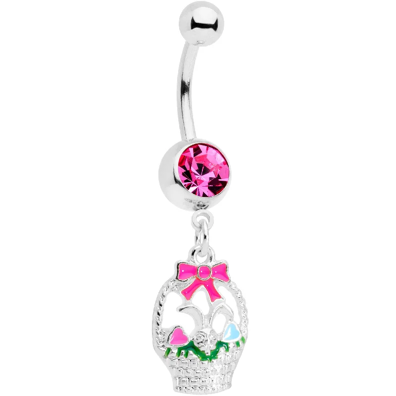 Simple Belly Rings for a Clean Look -Pink Gem Easter Basket Dangle Belly Ring
