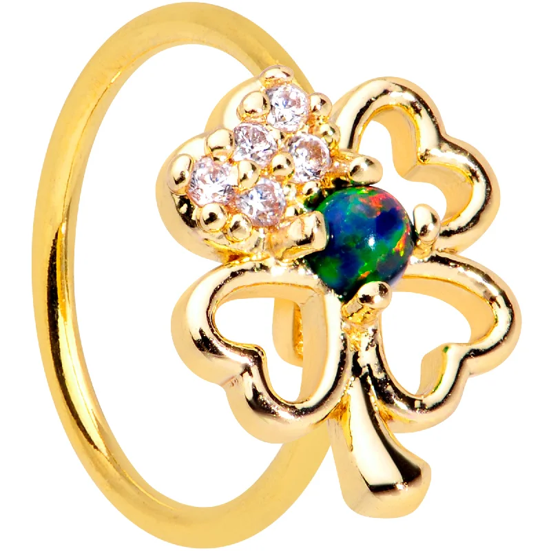 Trendy Nose Rings for Fashion Forward Women -20 Gauge 5/16 Green Synth Opal Gold Tone Shamrock St Patricks Nose Hoop Trendy Nose Rings for Fashion Forward Women -20 Gauge 5/16 Green Synth Opal Gold Tone Shamrock St Patricks Nose Hoop
