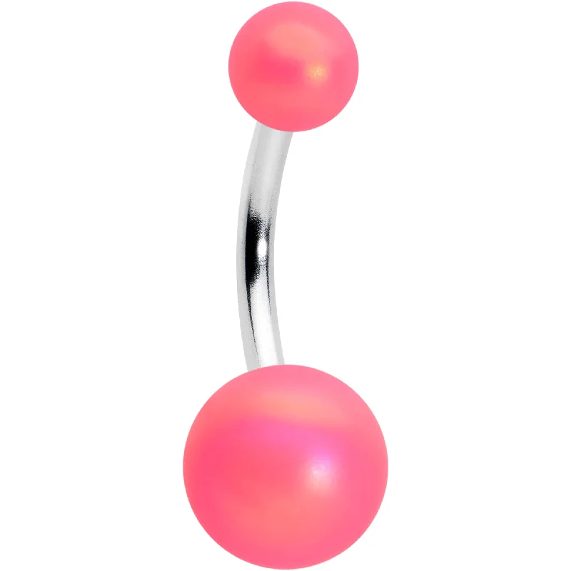 Belly Rings with Vibrant Gemstone Colors -Matte Pink Aurora Ends Belly Ring